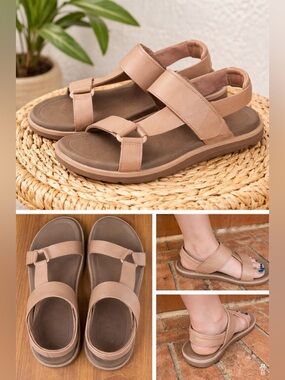 Teva Madera Slingback Sandals Womens 9 Tan Leather Comfort Casual